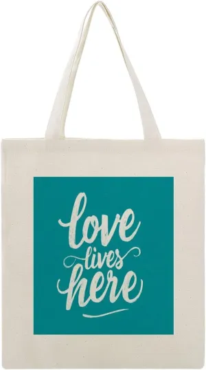 Canvas Tote Bag,Love Lives Here on Turquoise Handbags for Women Shoulder Bag