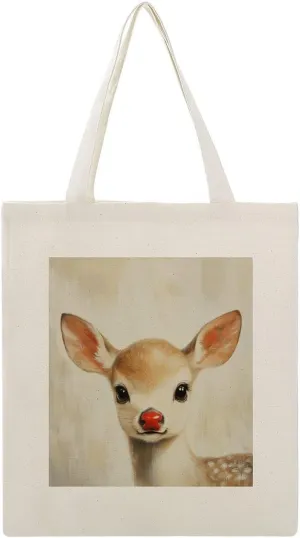 Canvas Tote Bag,Small Deer with A Red Nose Handbags for Women Shoulder Bag