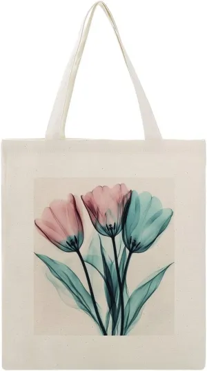 Canvas Tote Bag,Three Pink Tulips X-ray Handbags for Women Shoulder Bag