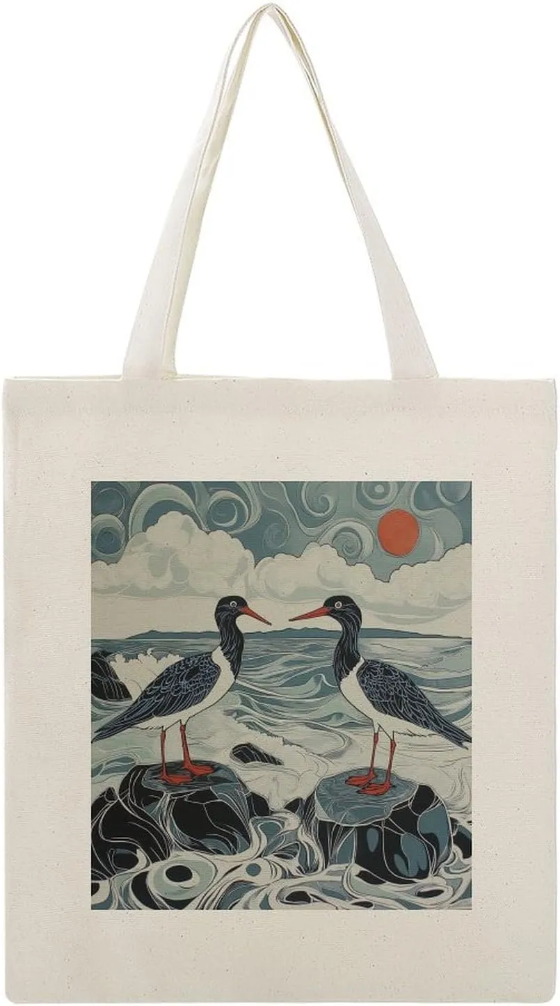 Canvas Tote Bag,Two Oystercatchers Handbags for Women Shoulder Bag