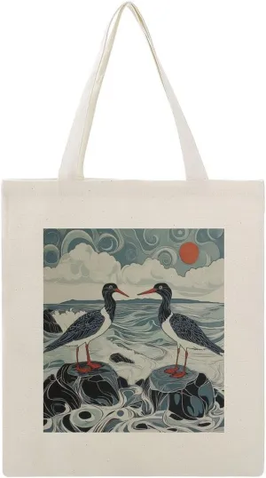 Canvas Tote Bag,Two Oystercatchers Handbags for Women Shoulder Bag