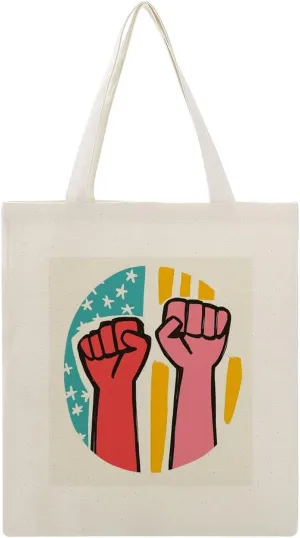 Canvas Tote Bag,Two Raised Fists Handbags for Women Shoulder Bag