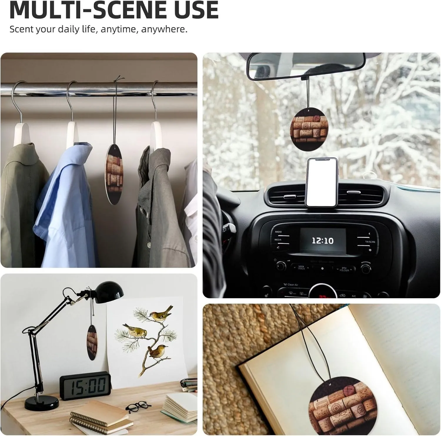 Car Air Freshener 2 Pcs Air Freshener for Car Aromatherapy Tablets Wine Cork Hanging Fragrance Scented Cards Funny Scented Hanging Sheet for Bedroom Wardrobe Shoe Cabinet