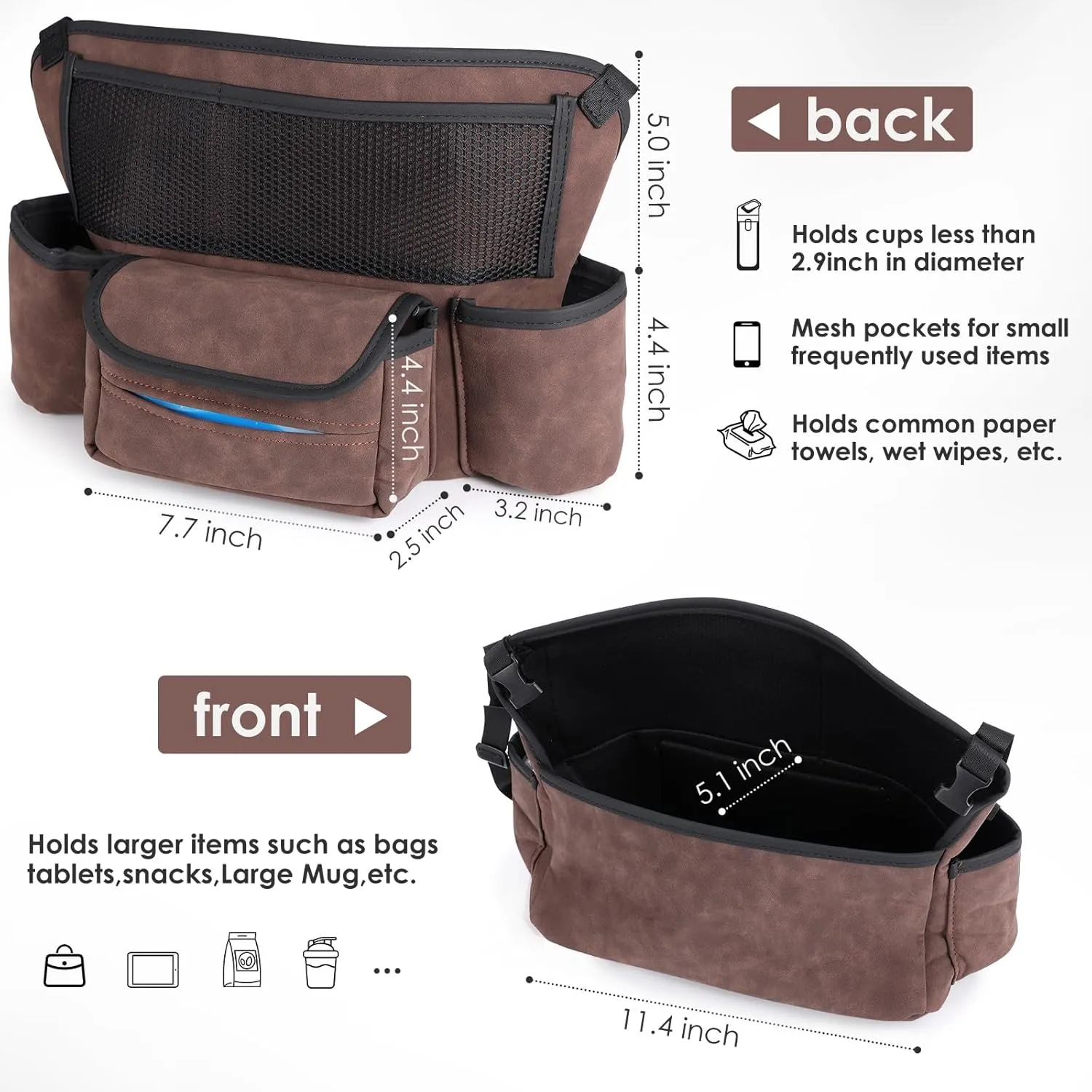 Car Purse Holder Between Front Seats, Auto Seat Organizer with Net Storage Pocket, Handbag Holder for Vehicle Center Console. Brown