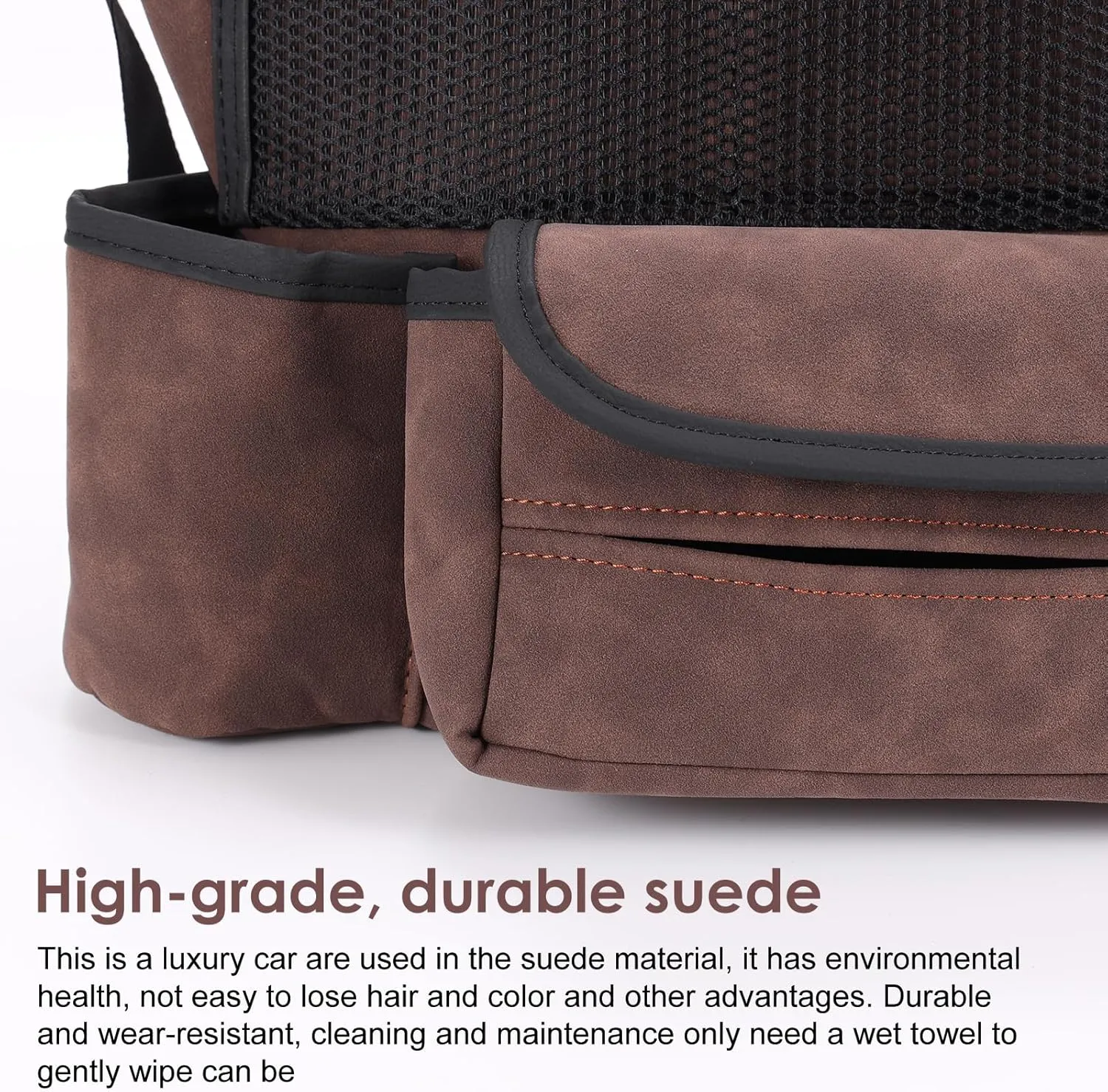 Car Purse Holder Between Front Seats, Auto Seat Organizer with Net Storage Pocket, Handbag Holder for Vehicle Center Console. Brown