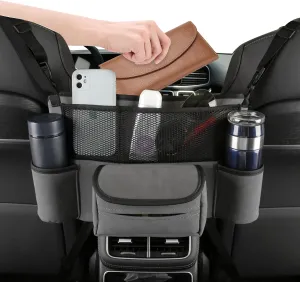 Car Purse Holder Between Front Seats, Auto Seat Organizer with Net Storage Pocket, Handbag Holder for Vehicle Center Console. Grey