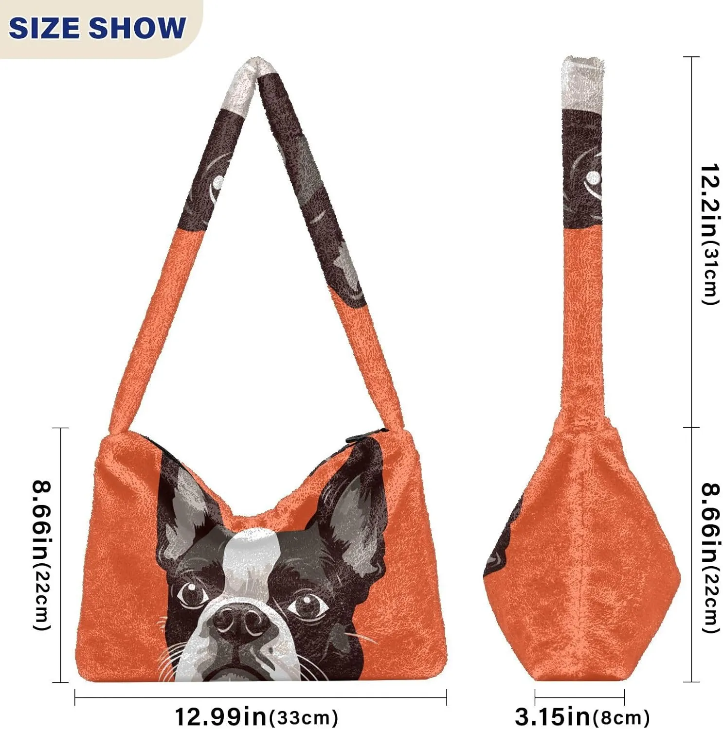 Cartoon Probe Black and White Bulldog Women Shoulder Bag Tote, Plush Tote Bag Women, Womens Outdoor Bag