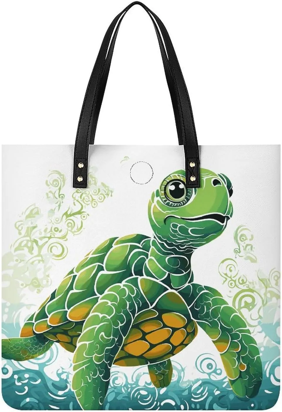Cartoon Turtle Pattern Tote Bag Durable Water-Resistant Handbags Lightweight Tote for Travel Work Book