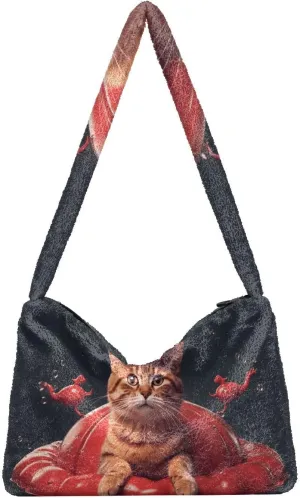Cat on Red Crab Floating Womens Shoulder Bag, Lady Shoulder Handbag, Shoulder Tote Bag for Women