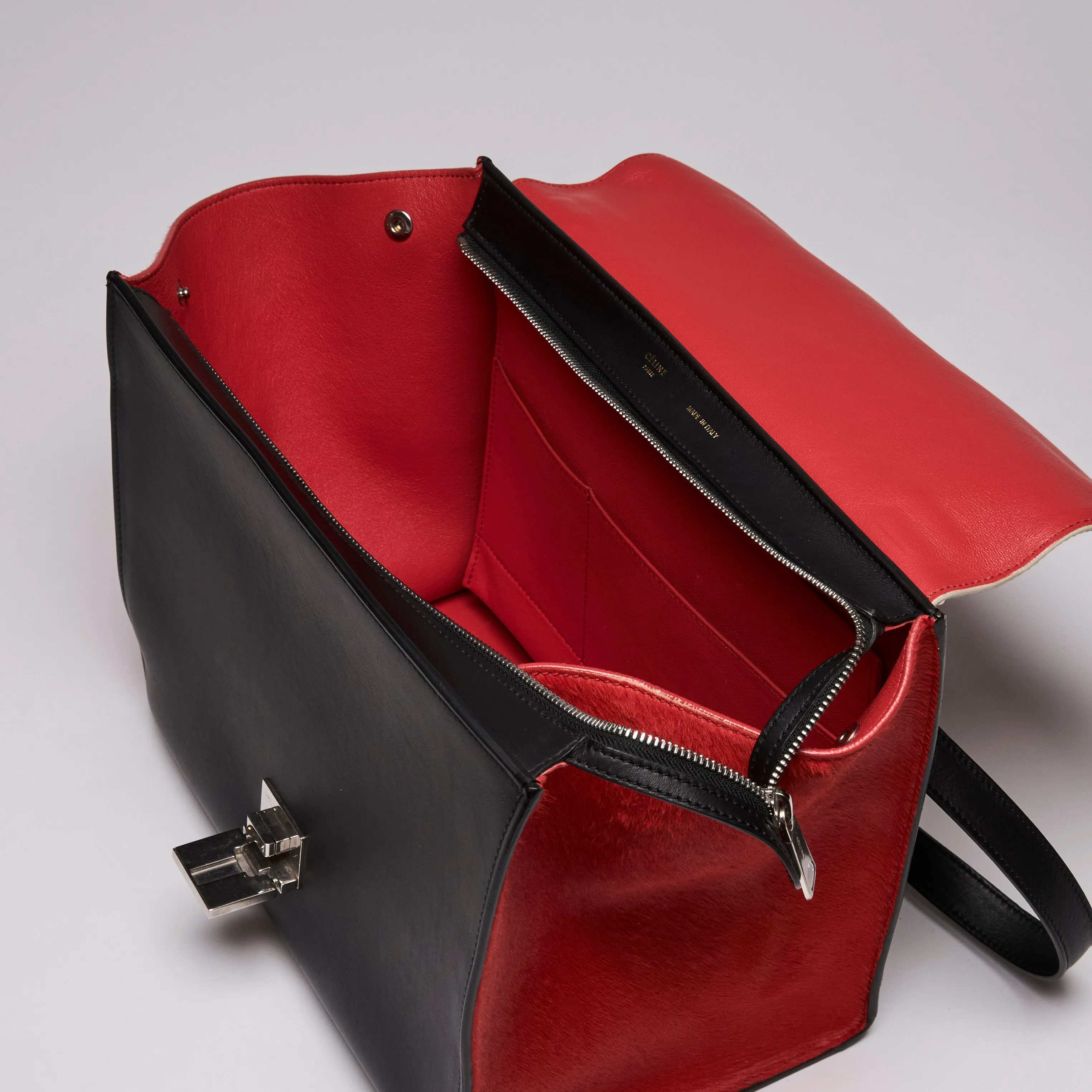 Celine Pony Hair and Smooth Calfskin Tri-Color Trapeze White Red Black