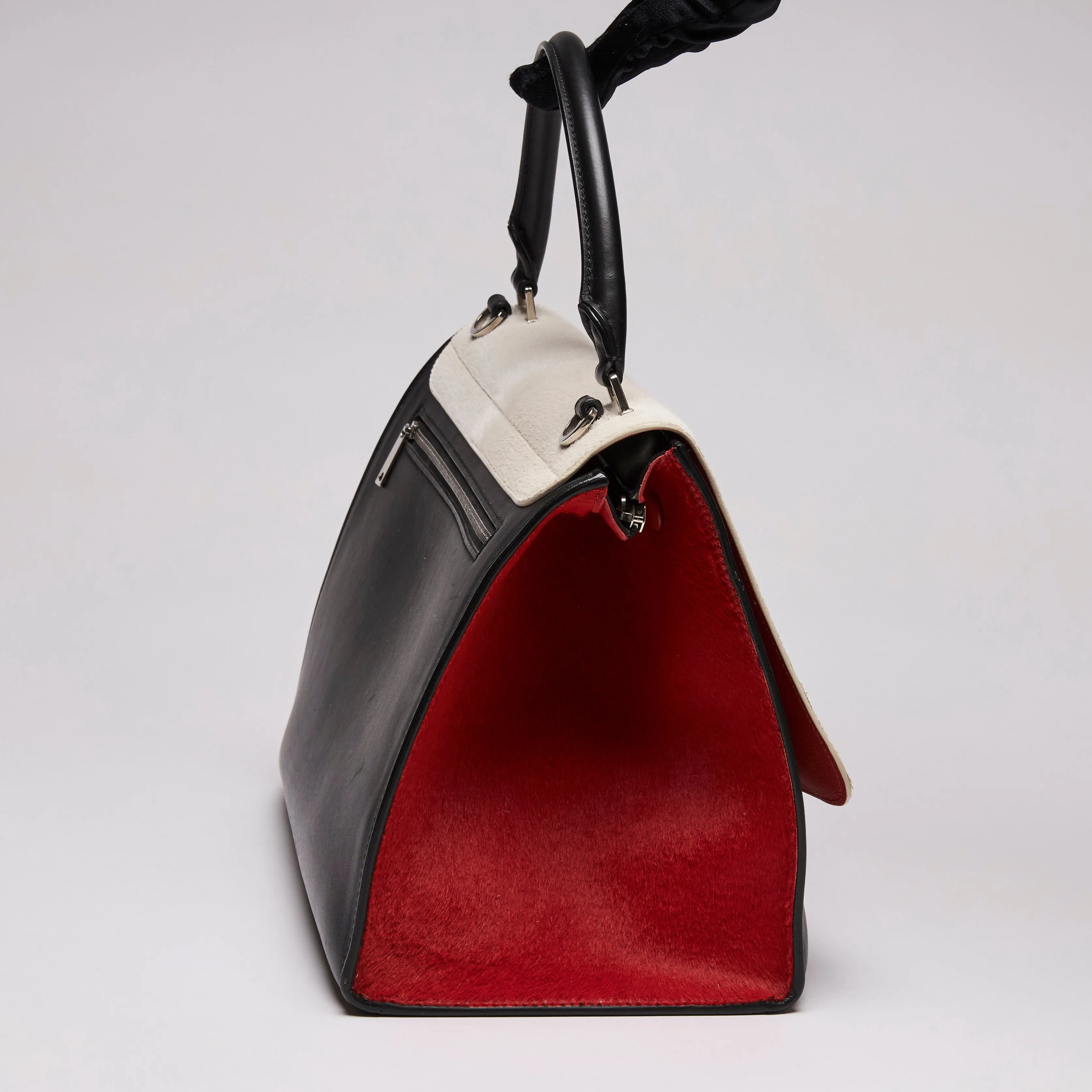 Celine Pony Hair and Smooth Calfskin Tri-Color Trapeze White Red Black