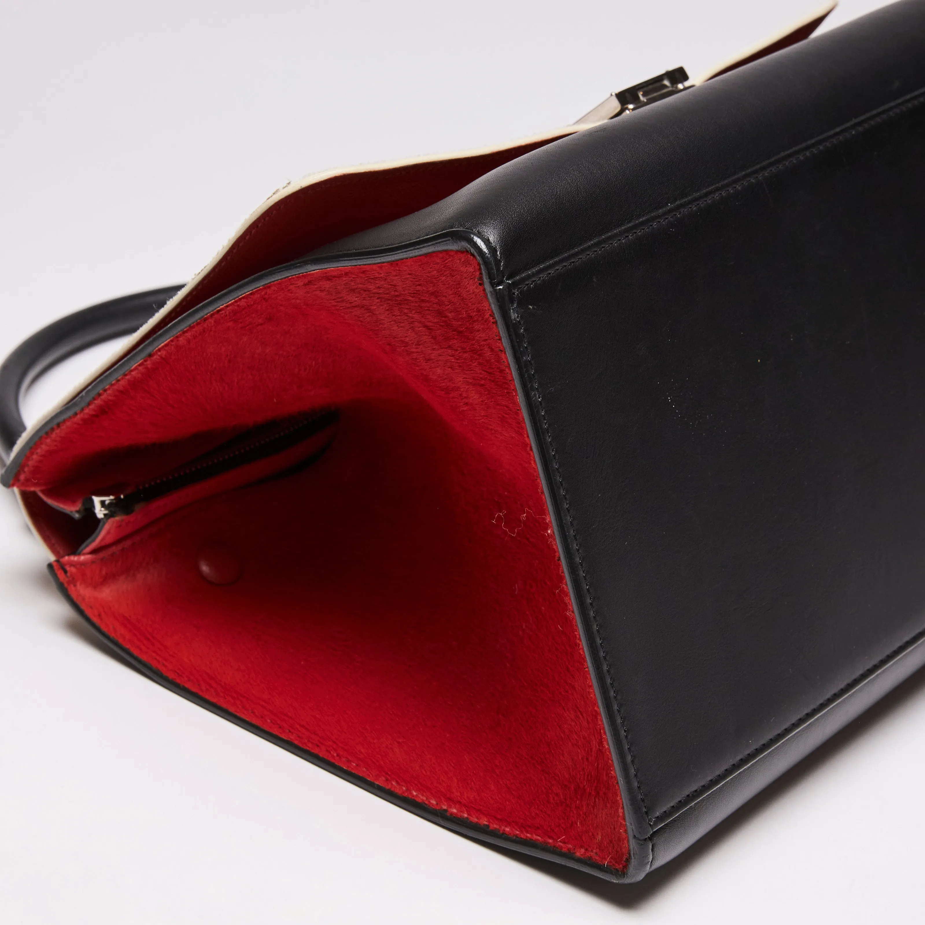 Celine Pony Hair and Smooth Calfskin Tri-Color Trapeze White Red Black