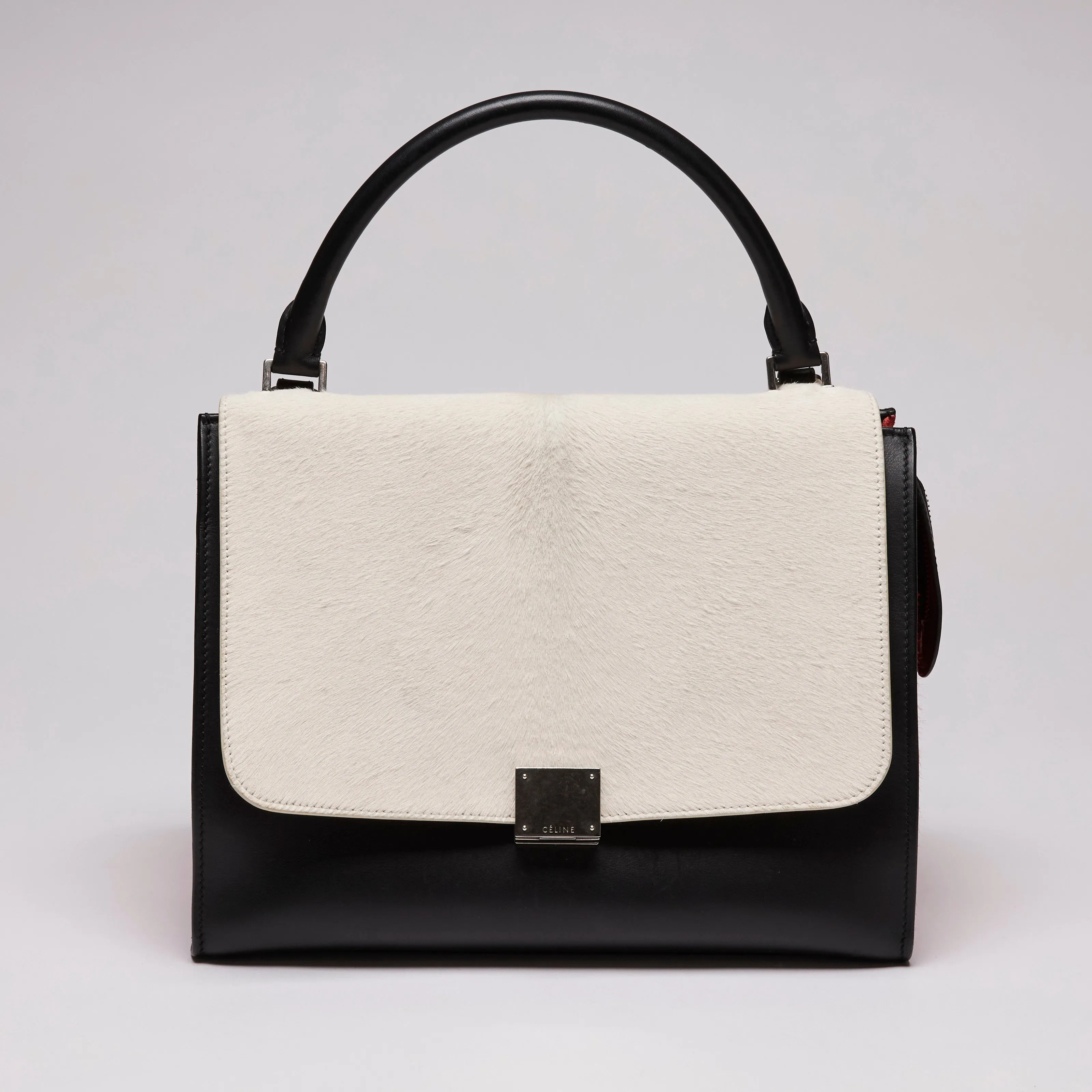 Celine Pony Hair and Smooth Calfskin Tri-Color Trapeze White Red Black