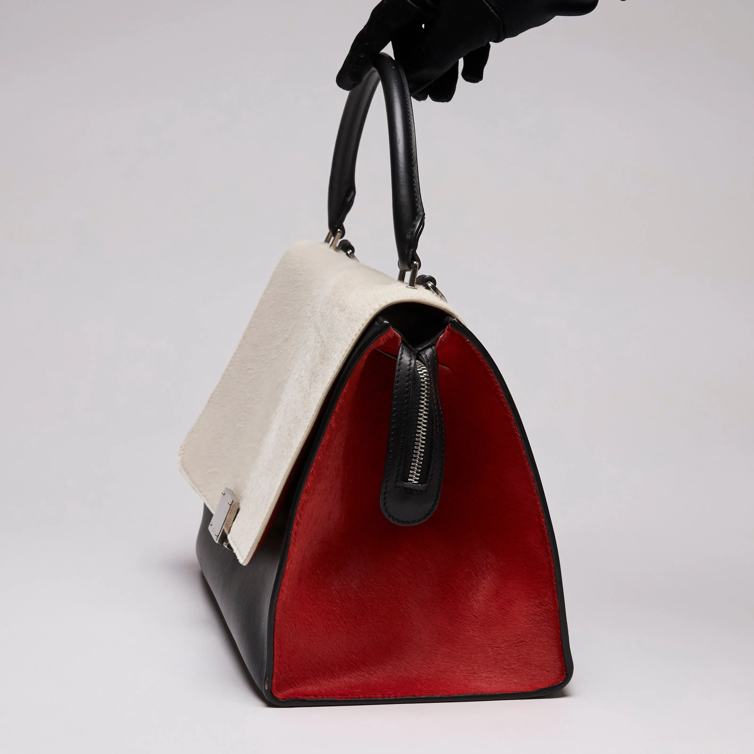 Celine Pony Hair and Smooth Calfskin Tri-Color Trapeze White Red Black