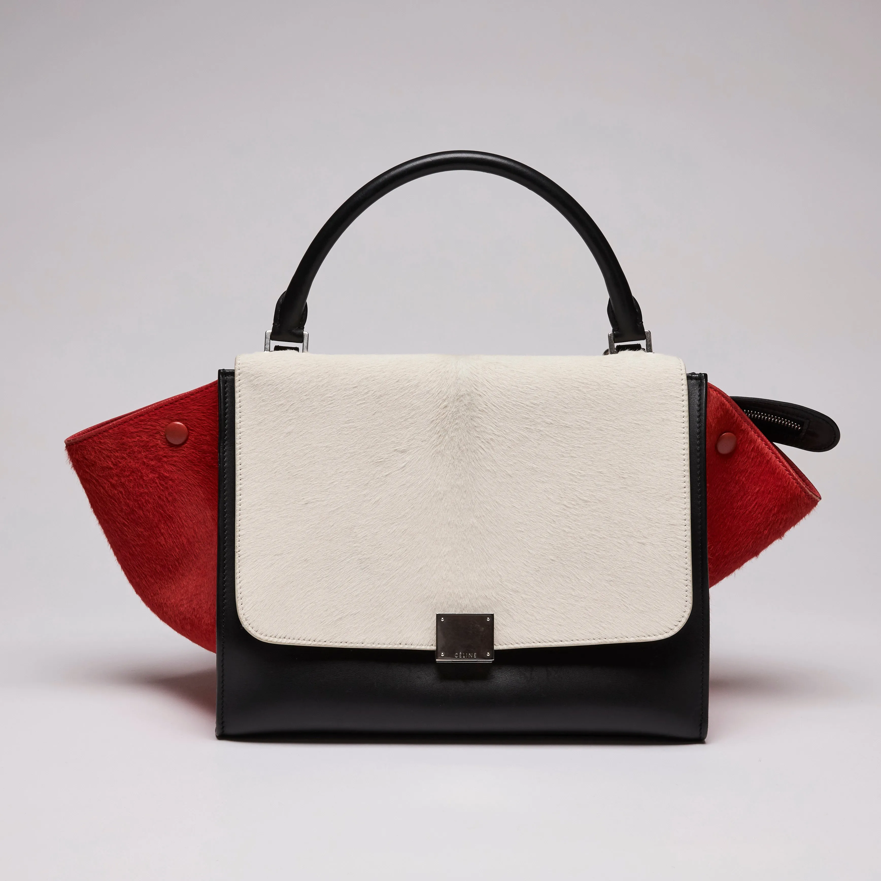Celine Pony Hair and Smooth Calfskin Tri-Color Trapeze White Red Black