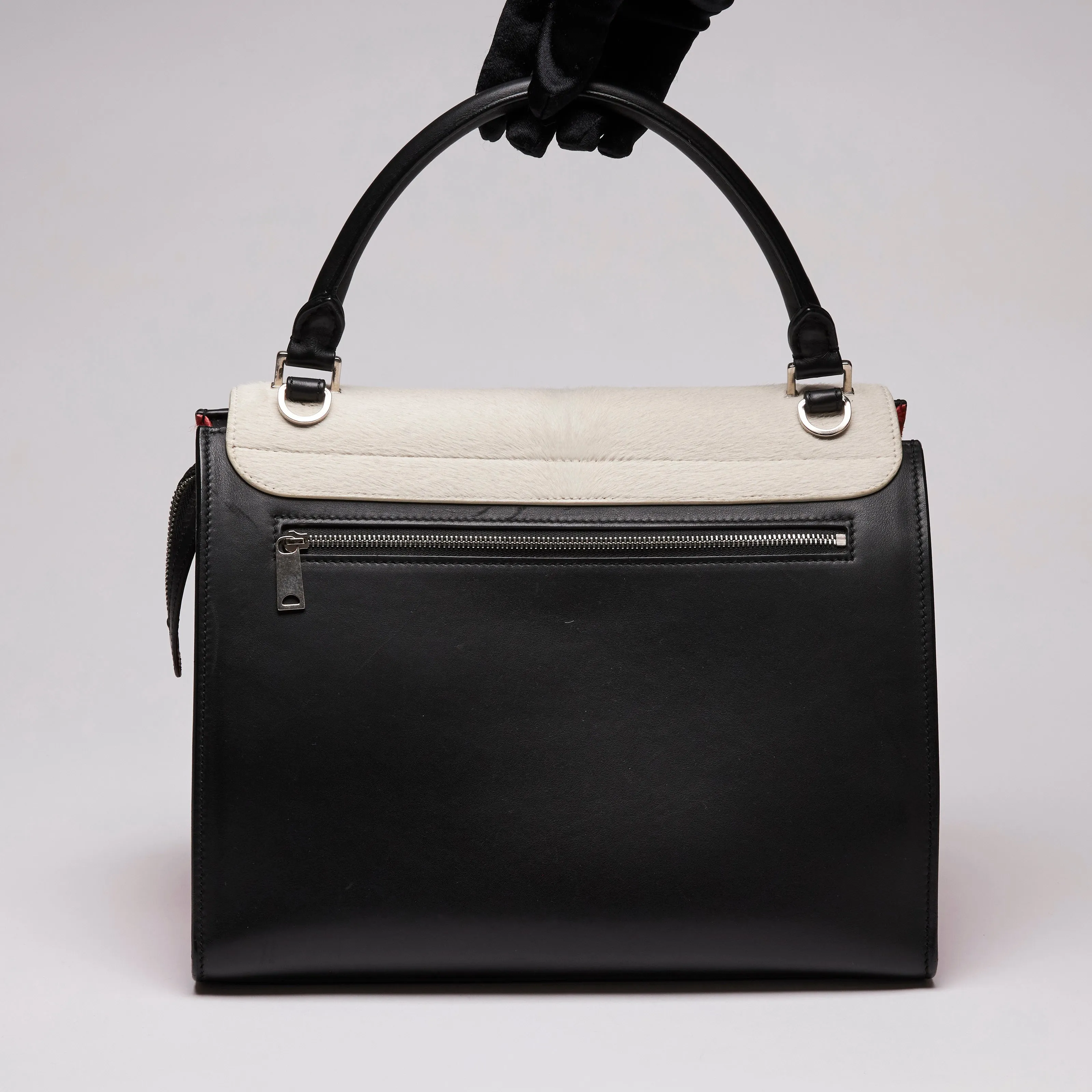 Celine Pony Hair and Smooth Calfskin Tri-Color Trapeze White Red Black