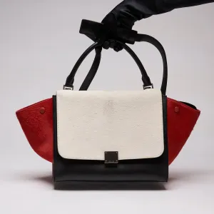 Celine Pony Hair and Smooth Calfskin Tri-Color Trapeze White Red Black