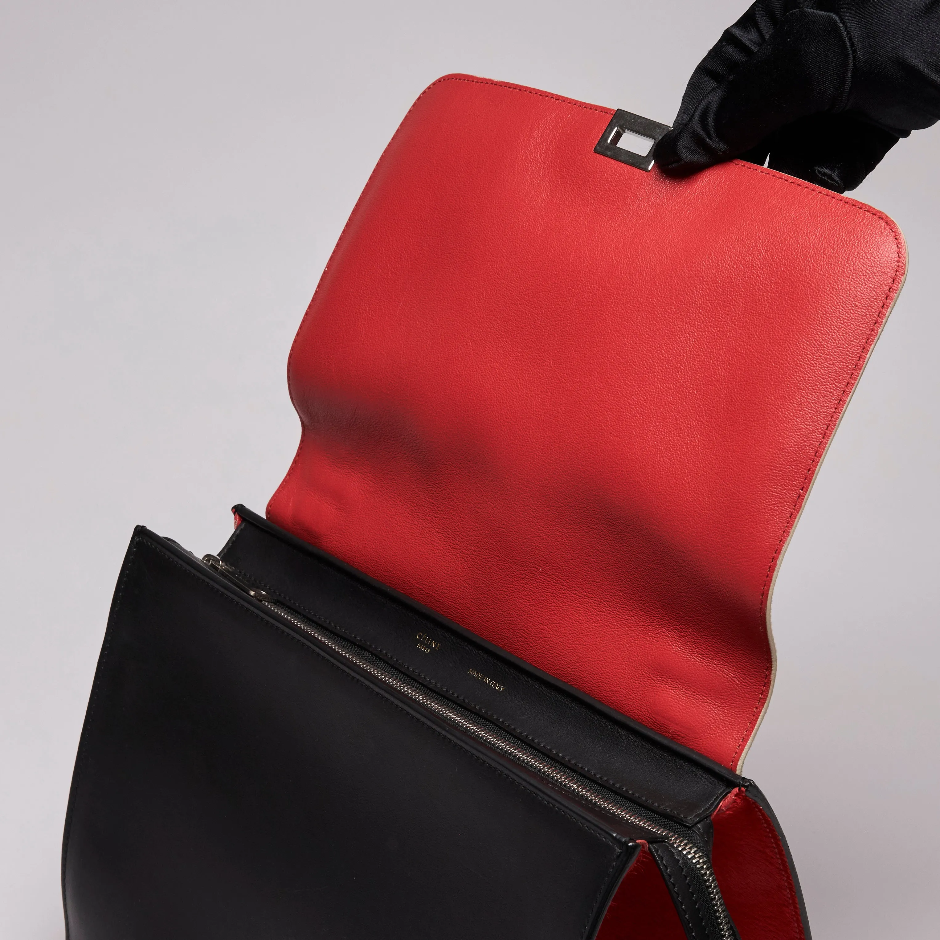 Celine Pony Hair and Smooth Calfskin Tri-Color Trapeze White Red Black