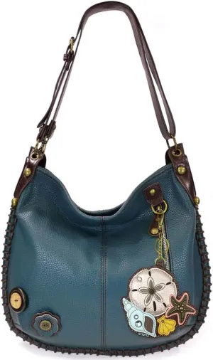 Chala Handbags, Casual Style, Soft, Large Shoulder or Crossbody Purse with Keyfob - Navy Blue