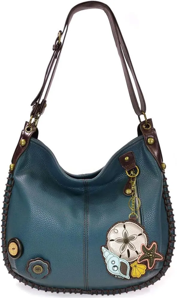 Chala Handbags, Casual Style, Soft, Large Shoulder or Crossbody Purse with Keyfob - Navy Blue