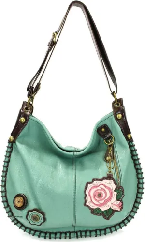 Chala Handbags, Casual Style, Soft, Large Shoulder or Crossbody Purse with Keyfob - Teal Green Color