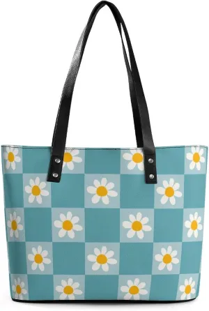 Chamomile Flower Blue Hobo Handbags With Zipper Large Capacity Satchel Tote Bag Shoulder Bag