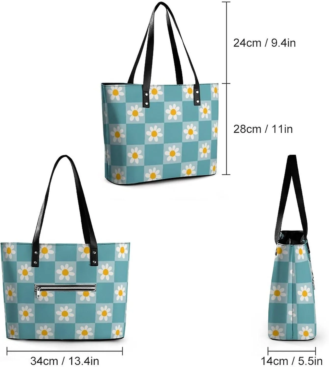 Chamomile Flower Blue Hobo Handbags With Zipper Large Capacity Satchel Tote Bag Shoulder Bag