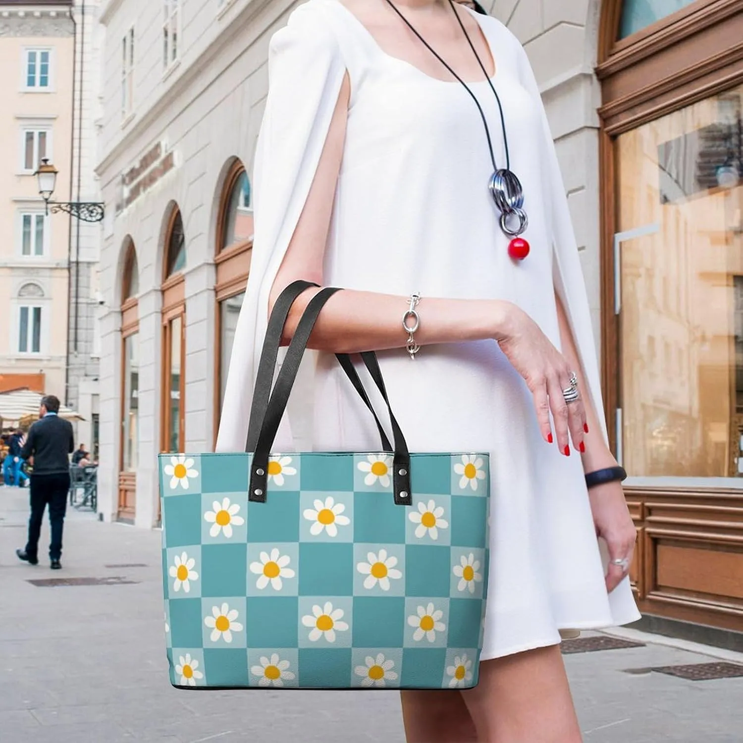 Chamomile Flower Blue Hobo Handbags With Zipper Large Capacity Satchel Tote Bag Shoulder Bag