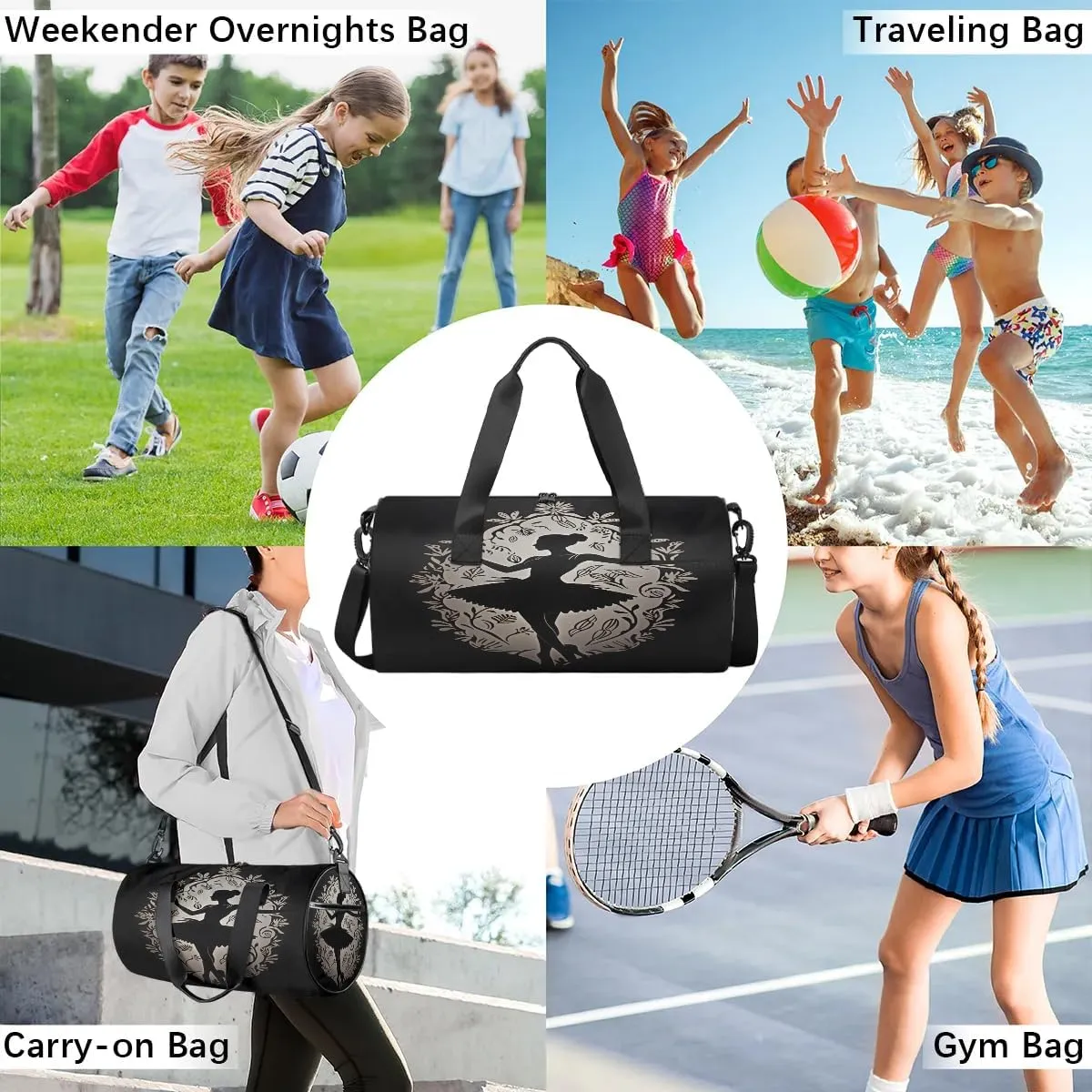Charming Ballet Gym Bag for Women Men Lightweight Weekender Travel Bag Stylish Duffle Bag for Gym Travel Overnight Carry On