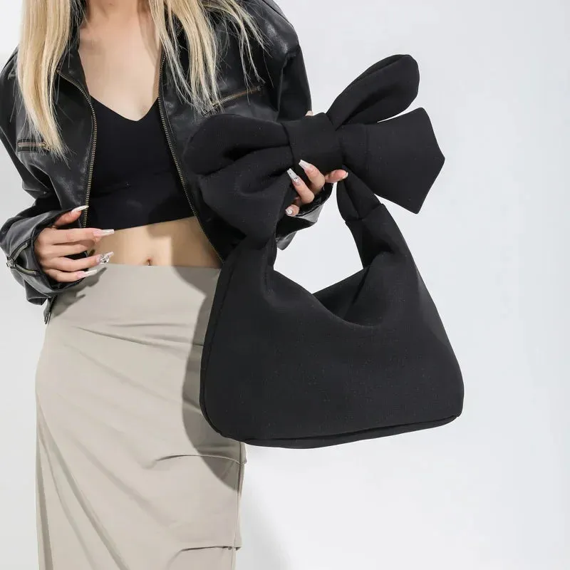 Charming Kawaii Bow-Knot Canvas Shoulder Bag👜✨ Stylish Black Shopper Bag for Trendy Ladies!