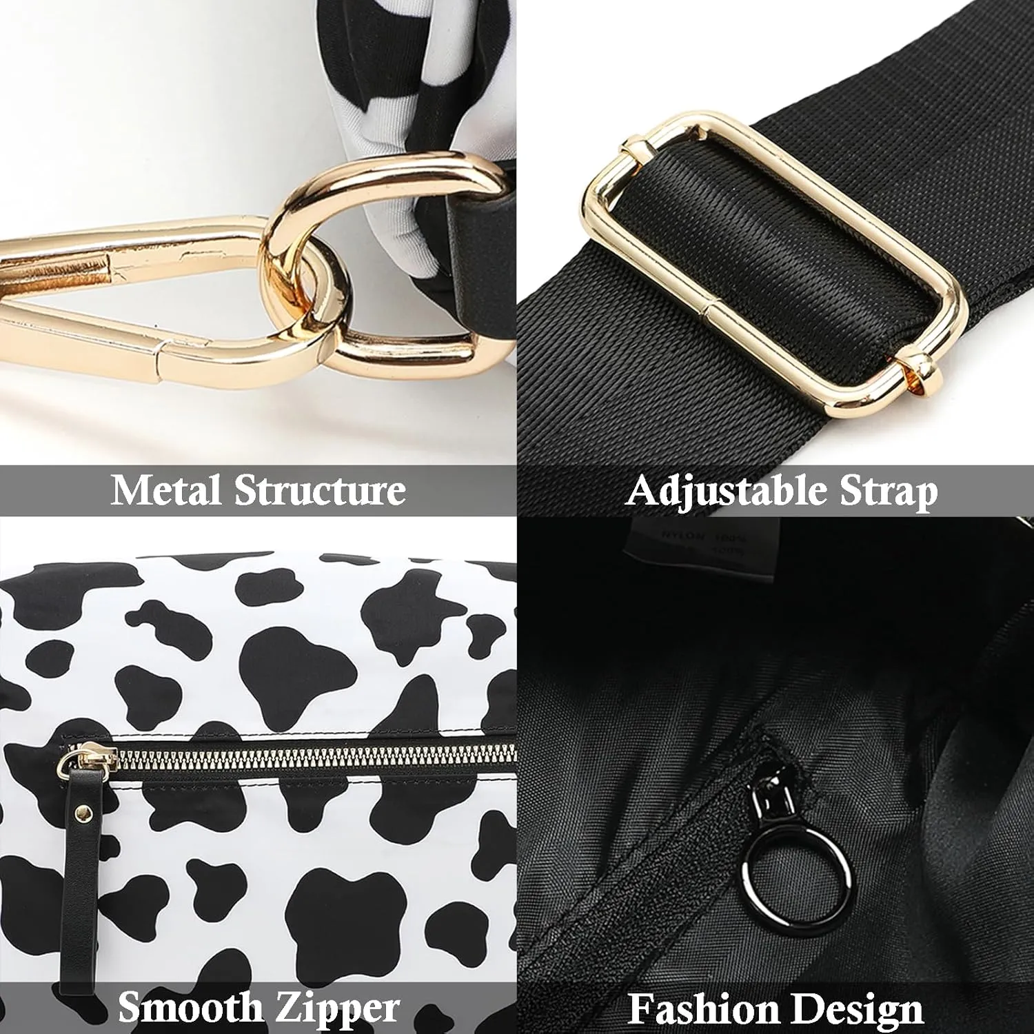 Checkered Nylon Crossbody Bags for Women Plaid Crescent Waist Bag Crescent Fanny Pack Shoulder Bag Handbags (Black-White)