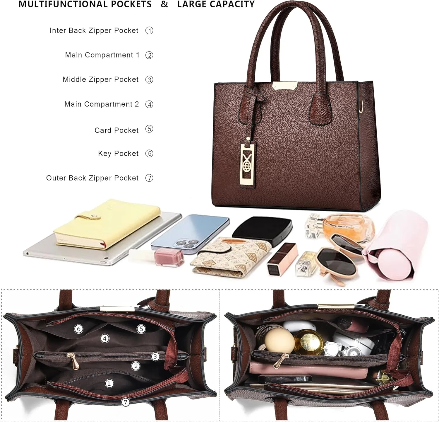 CHICAROUSAL Crossbody Purses and Handbags for Women PU Leather Tote Shoulder Bags Top Handle Satchel