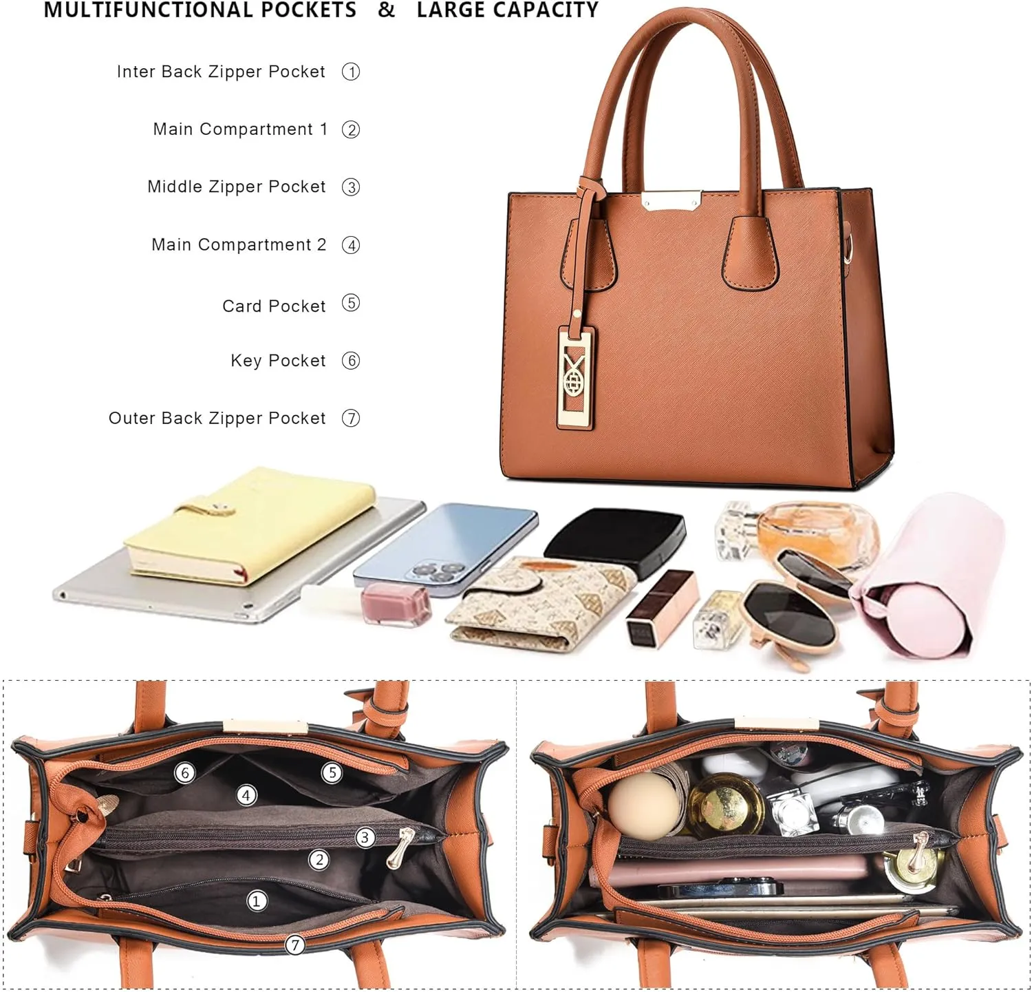 CHICAROUSAL Crossbody Purses and Handbags for Women PU Leather Tote Shoulder Bags Top Handle Satchel