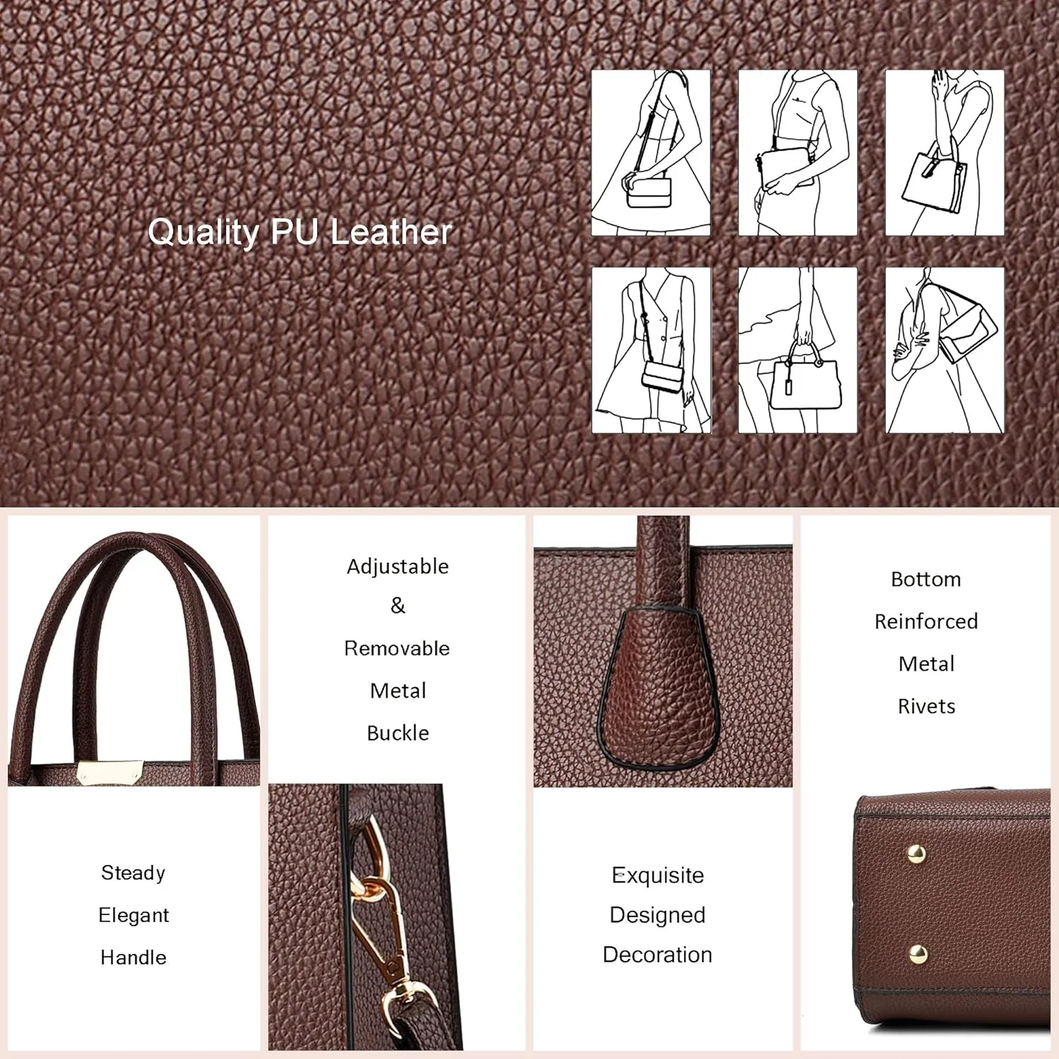 CHICAROUSAL Crossbody Purses and Handbags for Women PU Leather Tote Shoulder Bags Top Handle Satchel