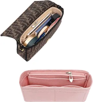 Chispee Felt Bag Organizer Insert with Zipper for Small Tote, Baguette & Handbags (Small, Pink)