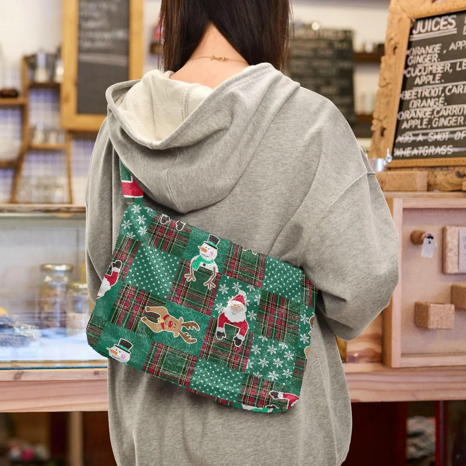 Christmas Green Ladies Shoulder Handbags, Plush Undersrm Bag, Shoulder Handbag Women