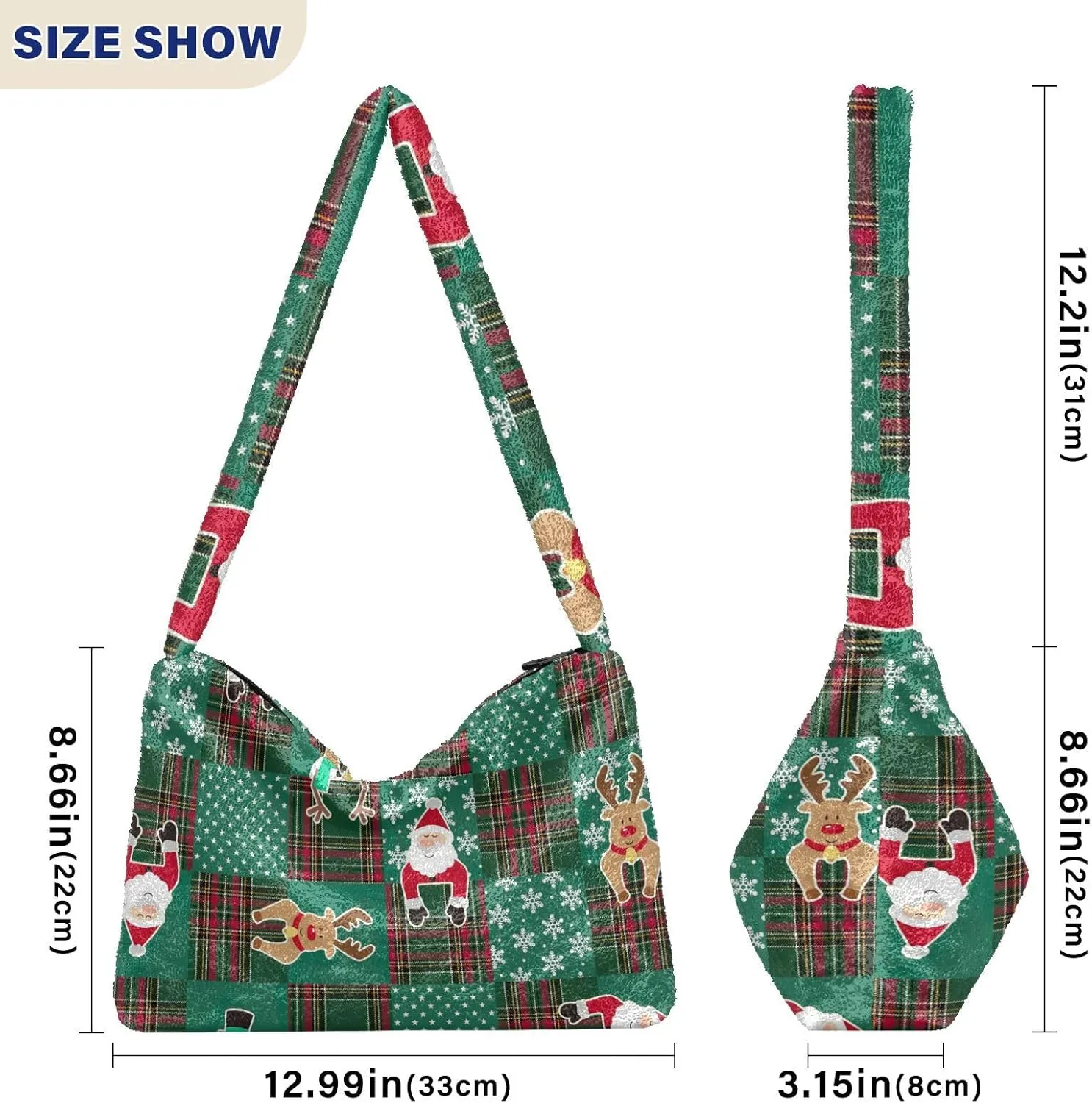 Christmas Green Ladies Shoulder Handbags, Plush Undersrm Bag, Shoulder Handbag Women