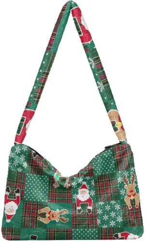 Christmas Green Ladies Shoulder Handbags, Plush Undersrm Bag, Shoulder Handbag Women