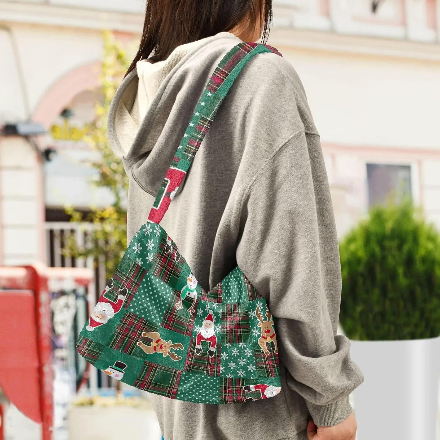 Christmas Green Ladies Shoulder Handbags, Plush Undersrm Bag, Shoulder Handbag Women