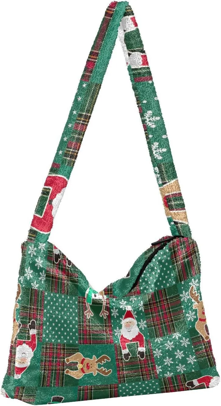 Christmas Green Ladies Shoulder Handbags, Plush Undersrm Bag, Shoulder Handbag Women