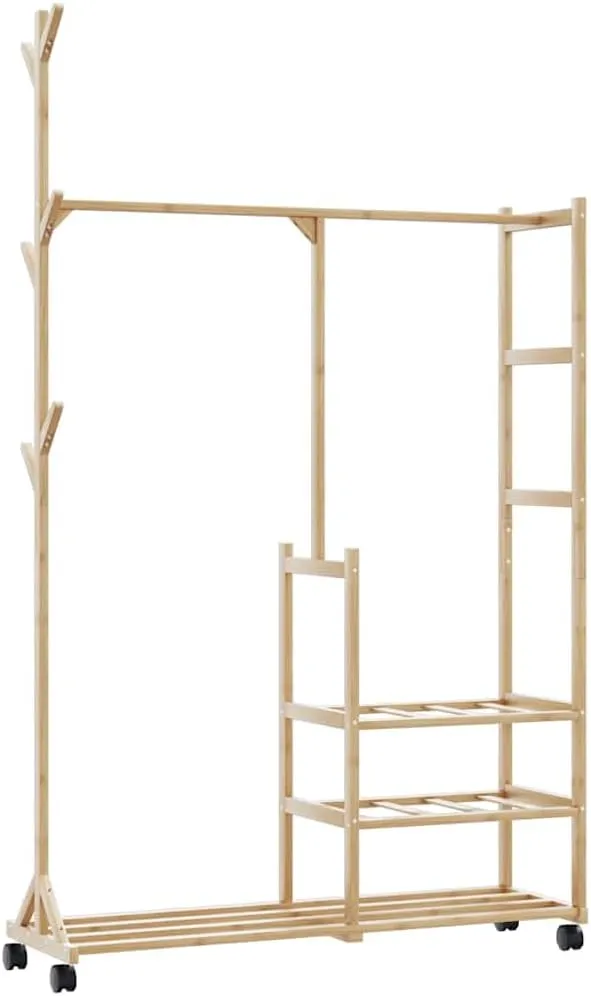 Clothes Rack with Shelves and Wheels, 3-Shelf Organizer with Hooks, 39.4" x 15" x 69.1"
