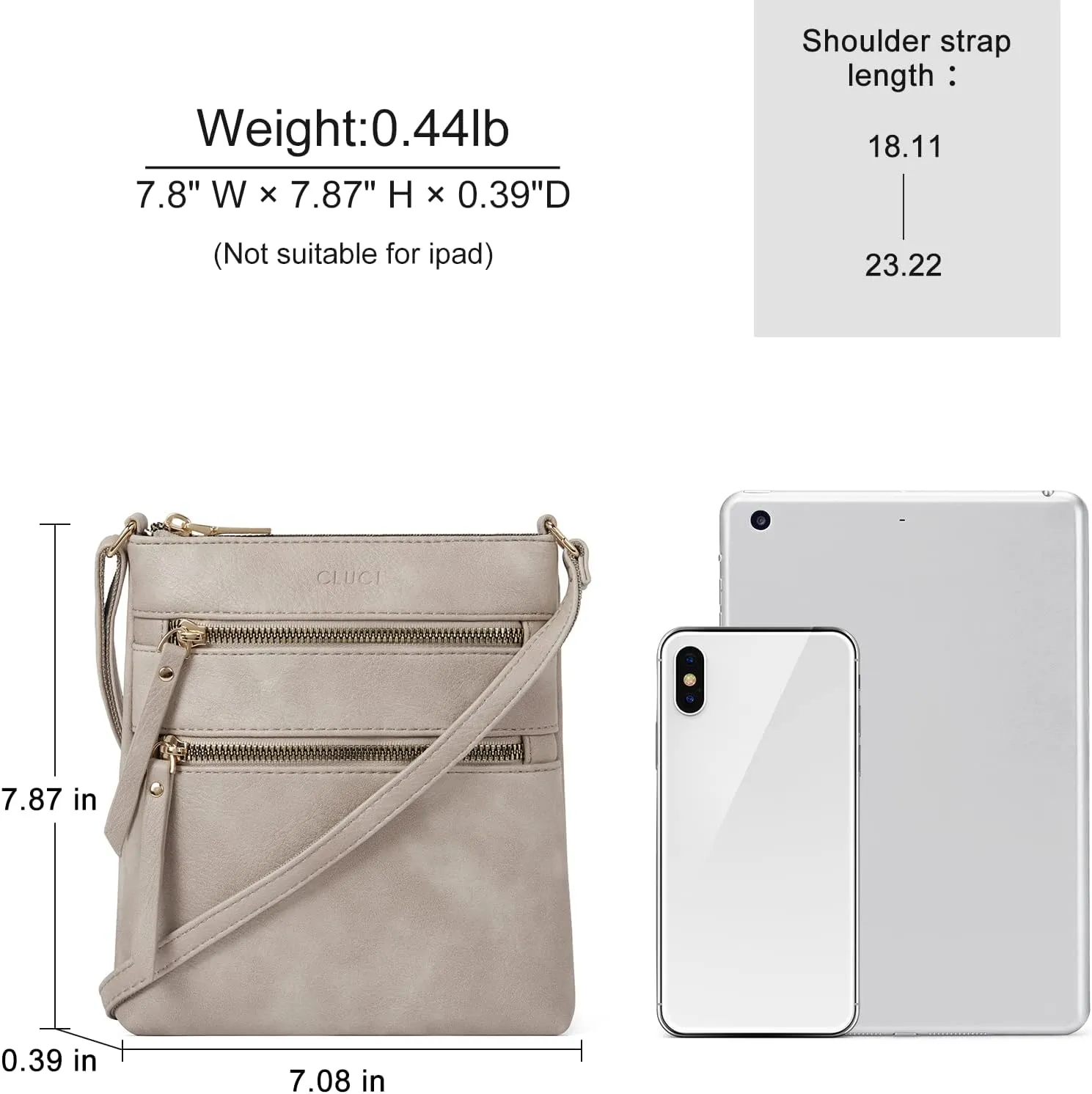 CLUCI Crossbody Purses for Women, Medium Size Zipper Pocket Adjustable Strap, Soft Leather Women's Shoulder Handbags