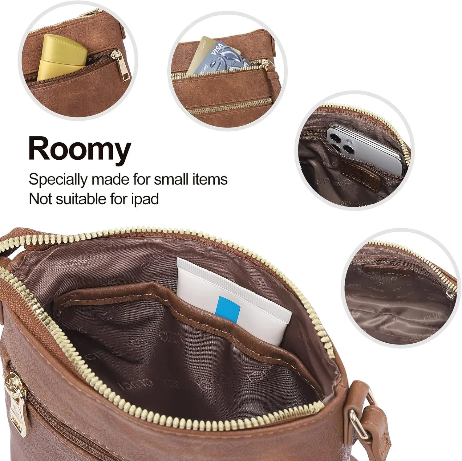 CLUCI Crossbody Purses for Women, Medium Size Zipper Pocket Adjustable Strap, Soft Leather Women's Shoulder Handbags