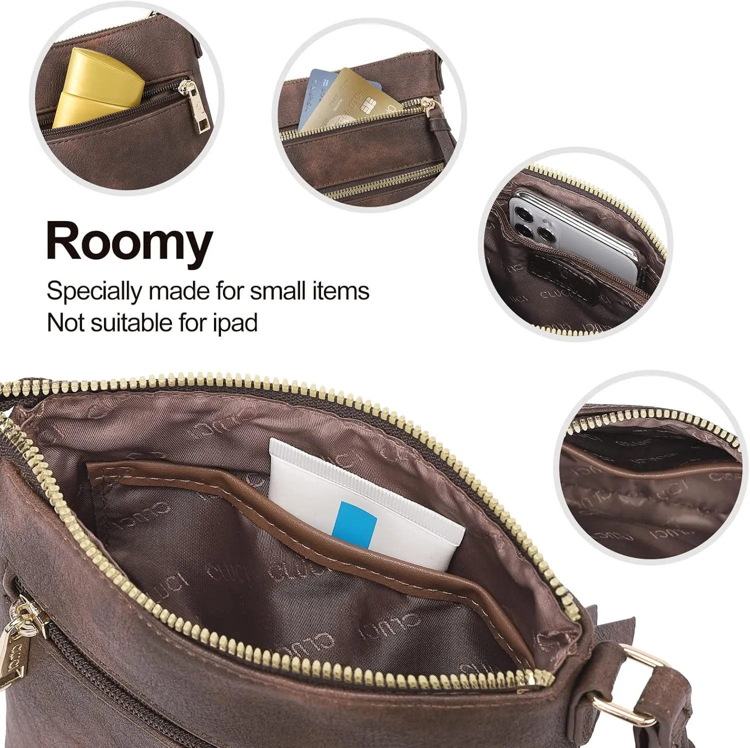 CLUCI Crossbody Purses for Women, Medium Size Zipper Pocket Adjustable Strap, Soft Leather Women's Shoulder Handbags