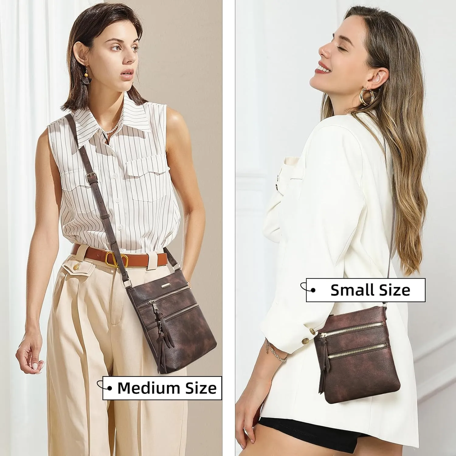 CLUCI Crossbody Purses for Women, Medium Size Zipper Pocket Adjustable Strap, Soft Leather Women's Shoulder Handbags