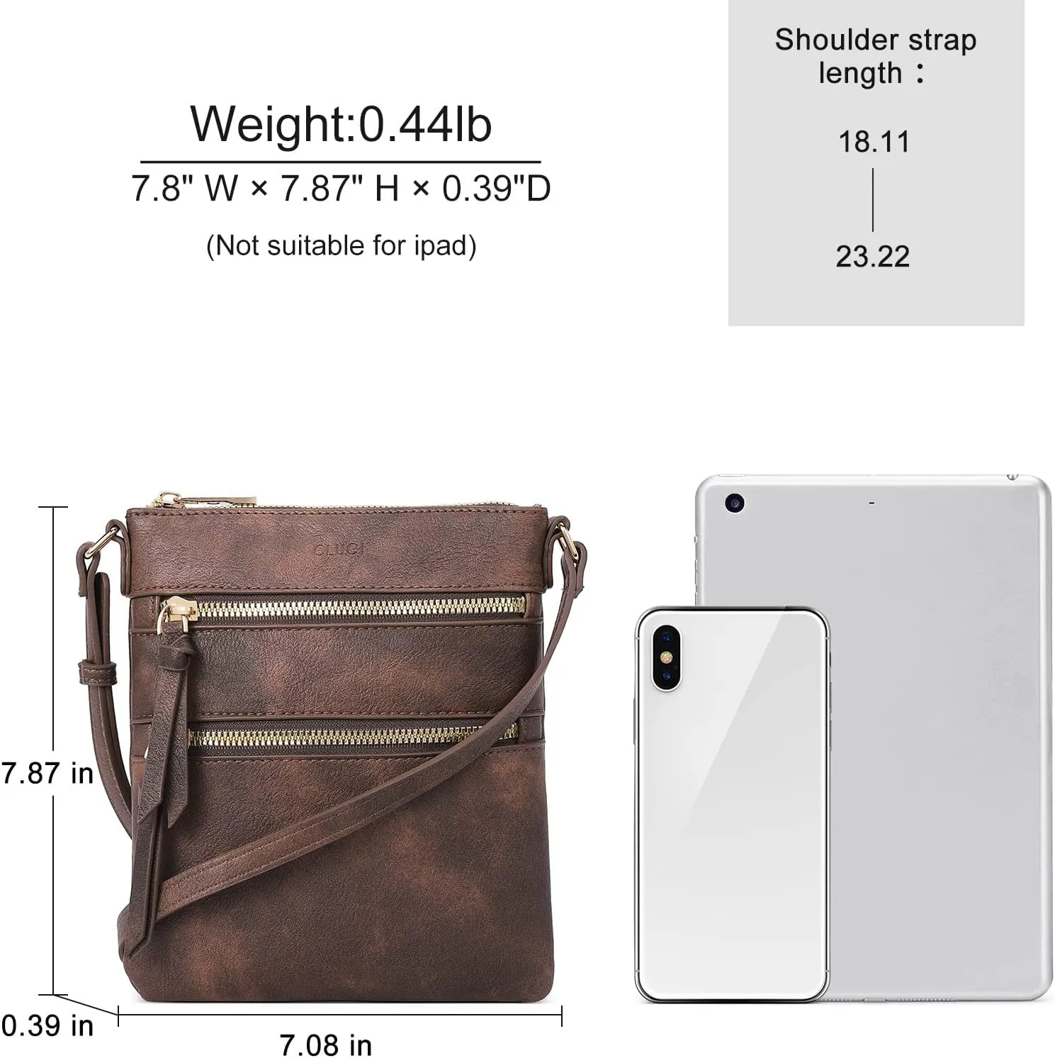 CLUCI Crossbody Purses for Women, Medium Size Zipper Pocket Adjustable Strap, Soft Leather Women's Shoulder Handbags