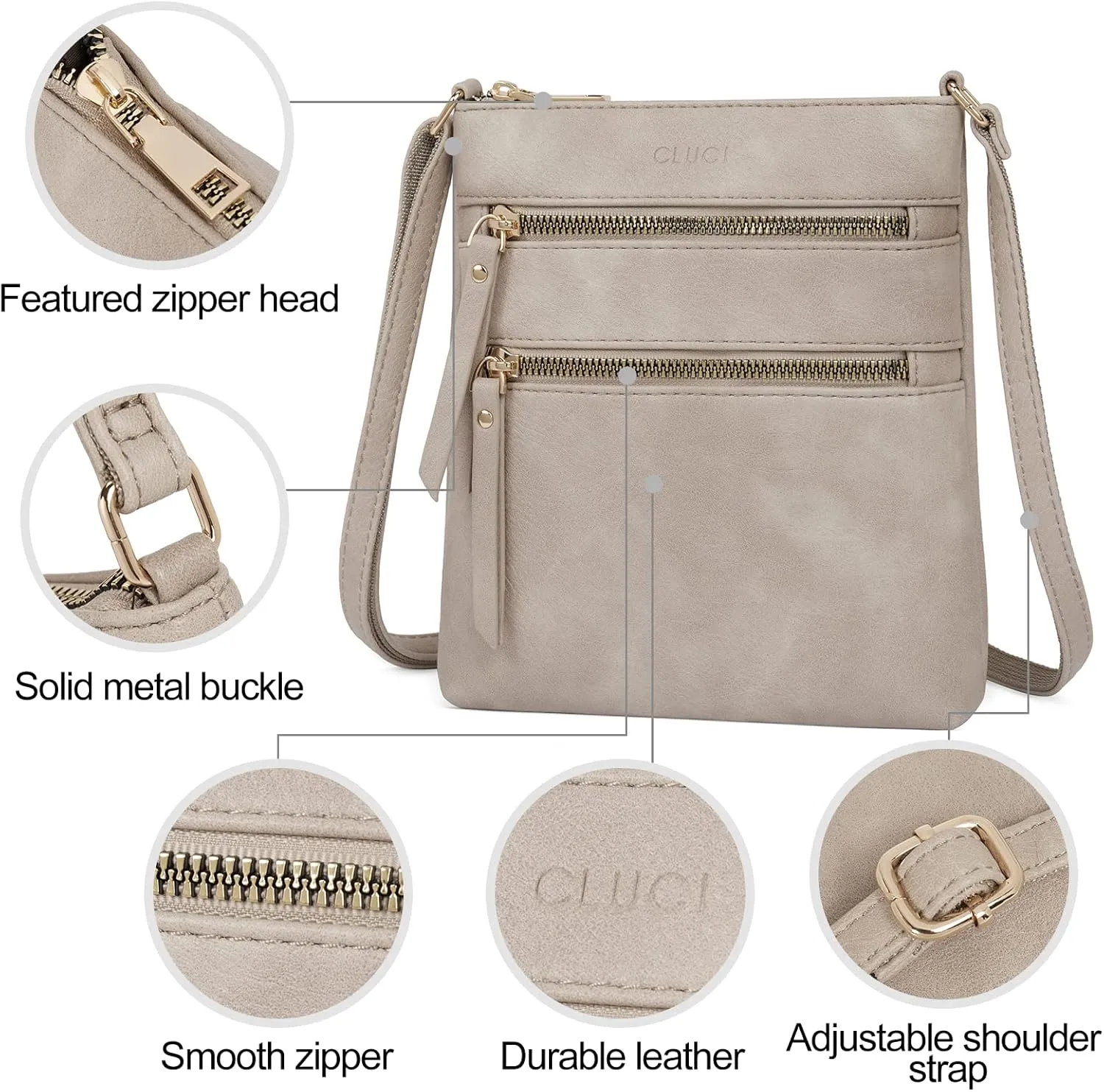 CLUCI Crossbody Purses for Women, Medium Size Zipper Pocket Adjustable Strap, Soft Leather Women's Shoulder Handbags