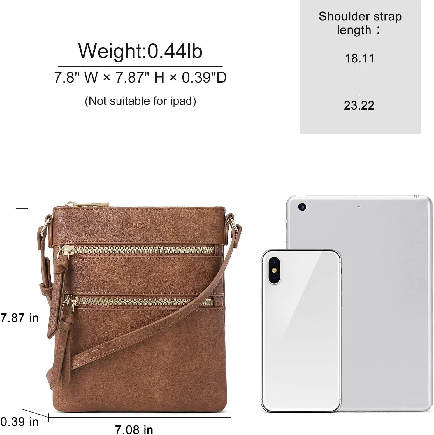 CLUCI Crossbody Purses for Women, Medium Size Zipper Pocket Adjustable Strap, Soft Leather Women's Shoulder Handbags