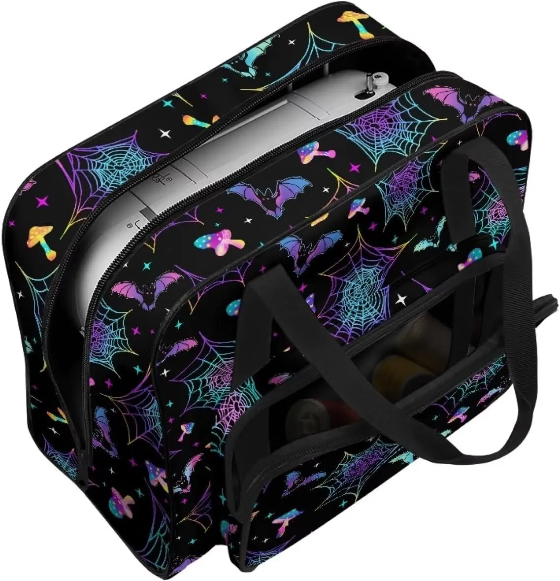 Cobweb Sewing Machine Tote Bag Two Way Zipper Household Sewing Machine Handbags Portable Sewing Machine Case for Outdoor Traveling Camping Use (Bag Only) Halloween Decor