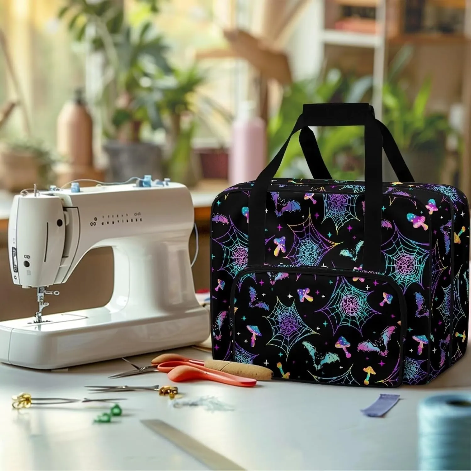 Cobweb Sewing Machine Tote Bag Two Way Zipper Household Sewing Machine Handbags Portable Sewing Machine Case for Outdoor Traveling Camping Use (Bag Only) Halloween Decor